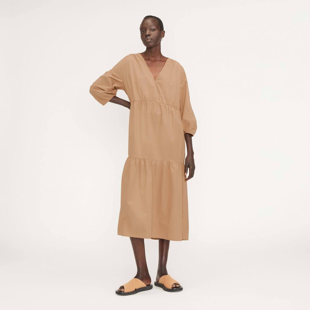 Everlane Women's Poplin Tiered Dress in Caramel, Size Medium